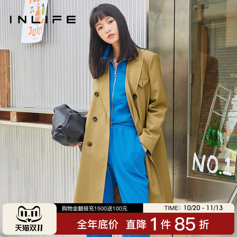 伊纳芙设计感高级长款西装外套女新款小众通勤风宽松休闲气质风衣