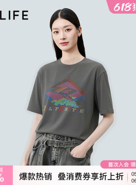 伊纳芙美式宽松印花短袖T恤女夏季新款时尚慵懒休闲圆领纯棉体恤
