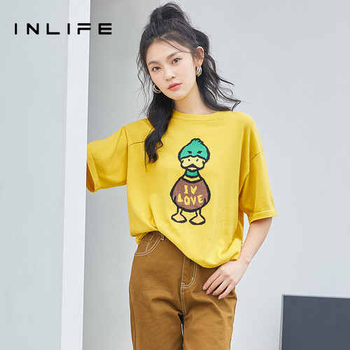 inlife休闲宽松短袖针织衫