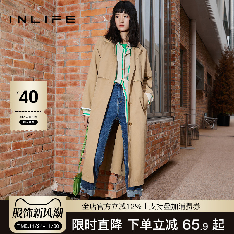 inlife中长款英伦风简约风衣宽松