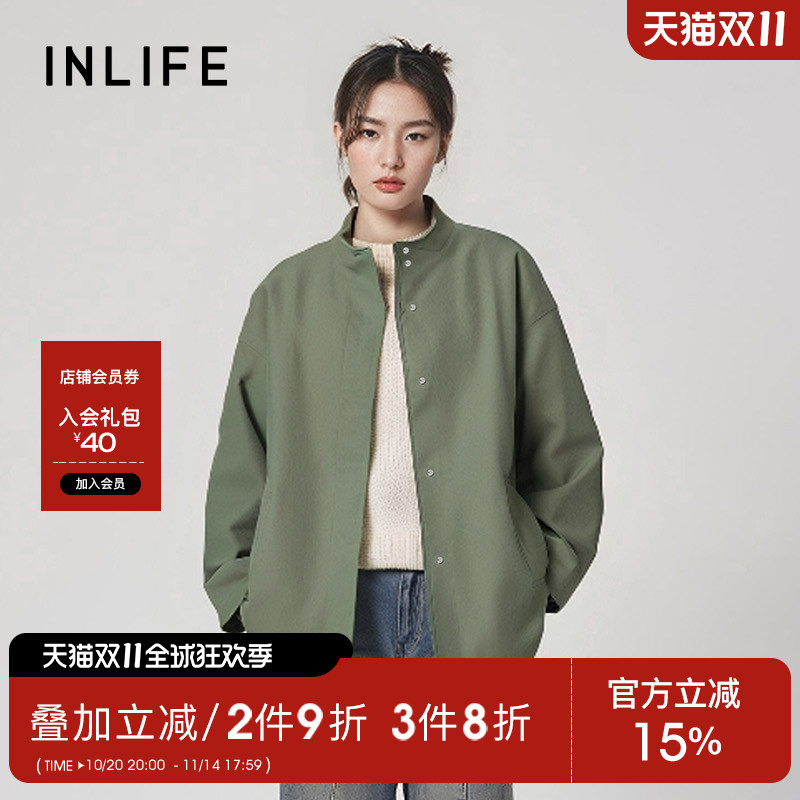 伊纳芙立领宽松休闲风衣