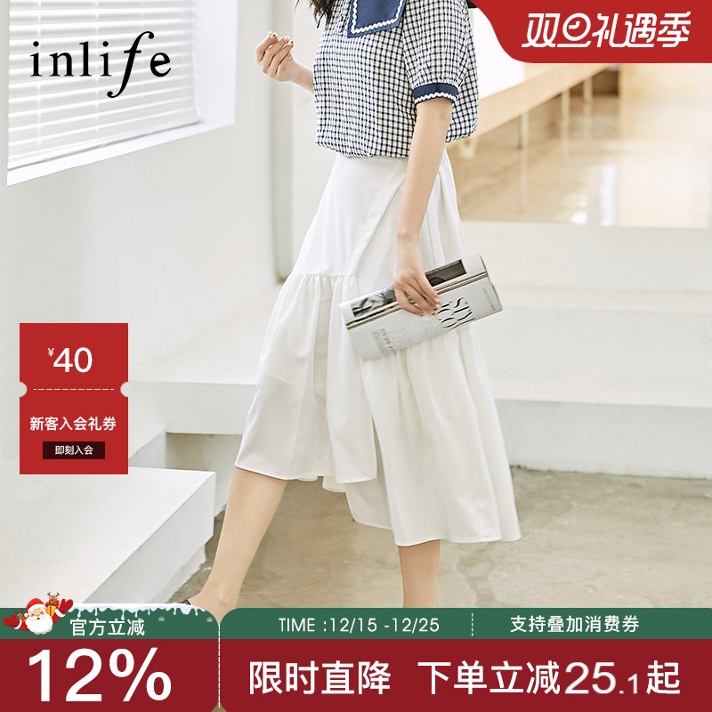 不对称半身裙高腰荷叶边显瘦