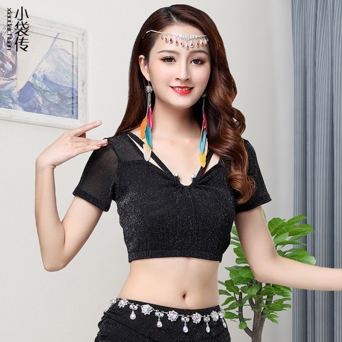 肚皮舞短袖上衣练功服初学者2024新款性感东方舞蹈网纱服装大码