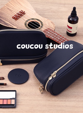 亏本清！Cpb皮质补妆手拿收纳补妆包防水分隔带镜子 双层化妆刷包