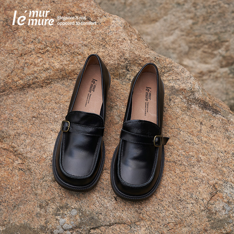 le murmure 70年代 学院jk风小皮鞋女 进口小牛皮中跟复古乐福鞋