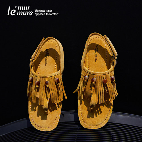 Le'Murmure流苏串珠牛反绒凉鞋