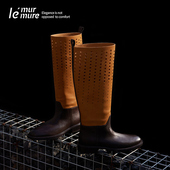 光迹巡游_油蜡马皮激光镂空马靴 Murmure 羚羊皮色高筒骑士靴