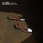 Murmure原创进口牛皮设计师T字带小方头真皮凉鞋 女夏新泫雅风