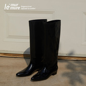真皮底 靴长筒靴显瘦骑士靴女 Murmure 日本进口漆面高筒时装