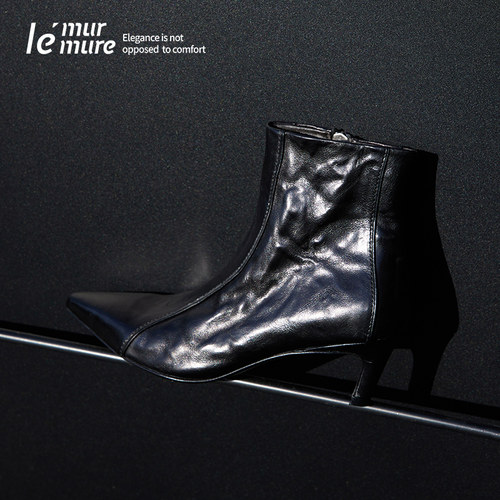 Le'Murmure抓皱极简细跟踝靴