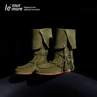 流苏挂穗西部牛仔松弛感中筒靴 山野游牧_城市Safari Murmure