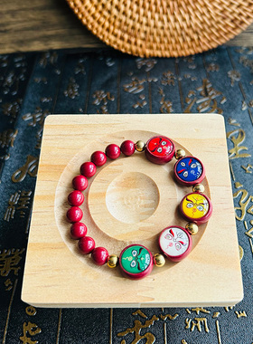 天然朱砂唐卡五路财神民族风手串