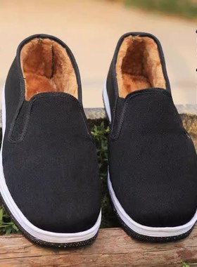 加厚轮胎底老北京布鞋男士秋冬季保暖舒适防滑耐磨工作鞋黑色布鞋