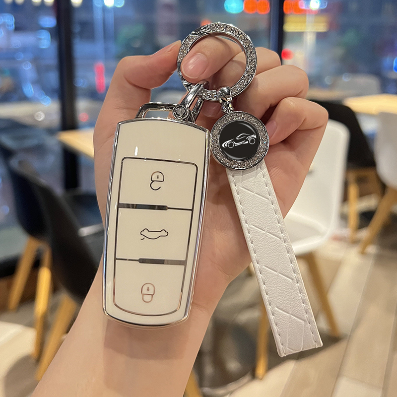 适用大众汽车钥匙套老款迈腾b7帕萨特cc蔚揽包扣壳可爱女专用高档