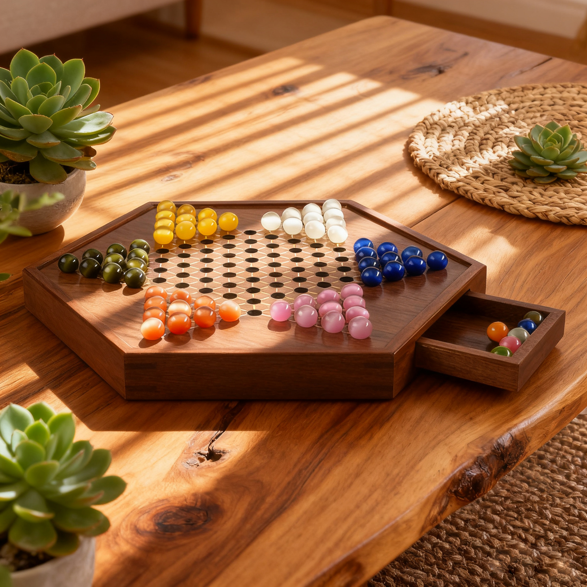 跳棋儿童益智高档木制跳棋盘陶瓷球玛瑙珠亲子大号老式玻璃跳棋子