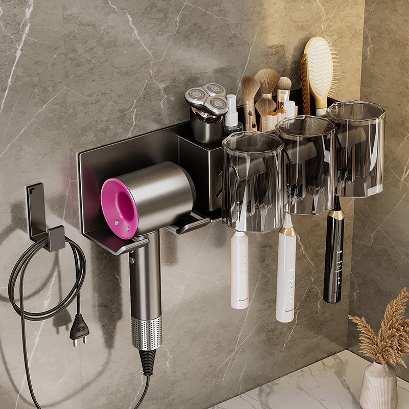免打孔牙刷置物架一体吹风机支架