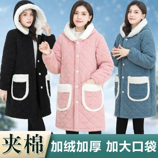 夹棉时尚 罩衣大人女冬季 加绒加厚长袖 外套保暖成人工作服厨房围裙