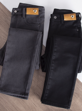 2025秋冬新款烟灰色九分直筒牛仔裤女新款加厚绒高腰显瘦烟管长裤