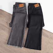 女烟灰色八九分高腰微喇裤 设计感小个子牛仔喇叭裤 新款 2026春季