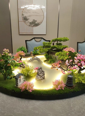 餐桌摆花喷雾化灯光遥控桌摆转盘圆桌转盘装饰景观盆景沙盘