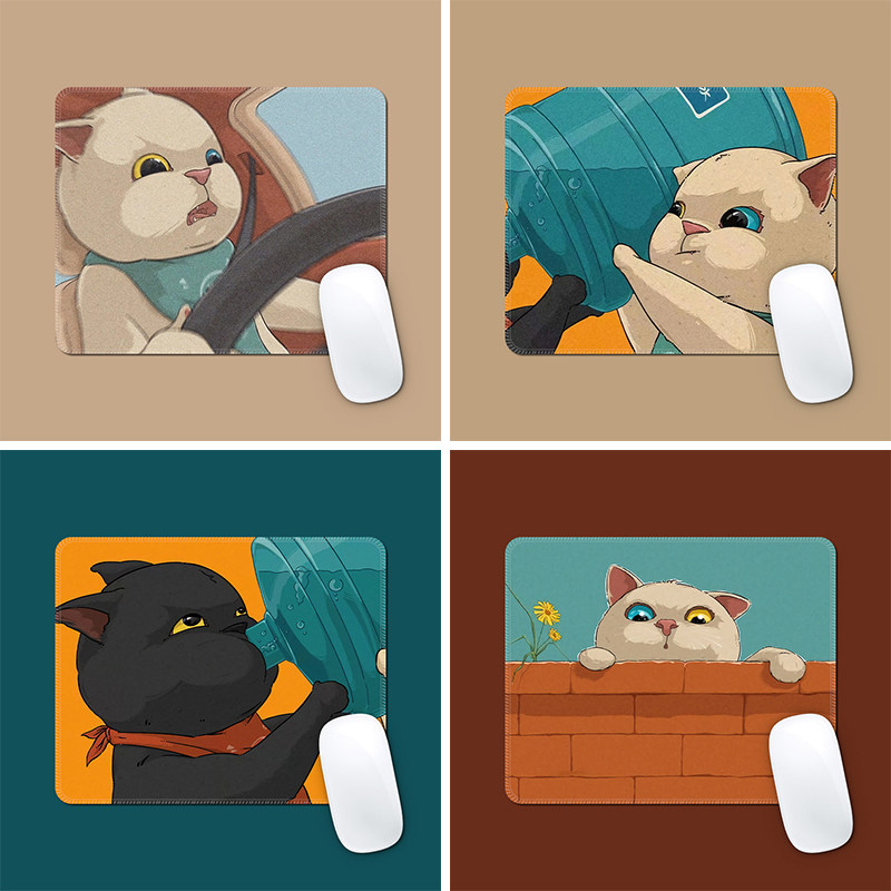 猫咪鼠标垫卡通想小号家用办公桌垫简约定制护腕垫锁边防腱鞘炎软