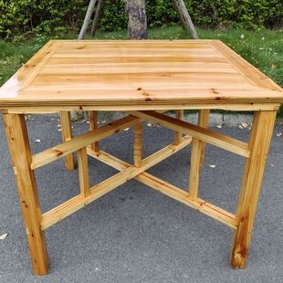 八仙桌实木清漆农村老式折叠拜神拜天公拆卸原木正方形四方餐桌