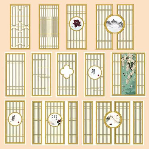东阳木雕新中式屏风隔断实木花格镂空门窗格栅入户玄关背景墙定制
