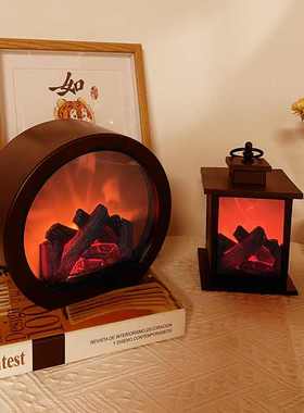 仿真火焰灯圣诞氛围灯卧室台灯床头桌摆件火炉壁炉装饰房间小夜灯