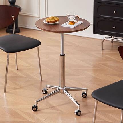 可移动边几气动升降茶几中古风圆餐桌出租房阳台角几笔记本电脑桌