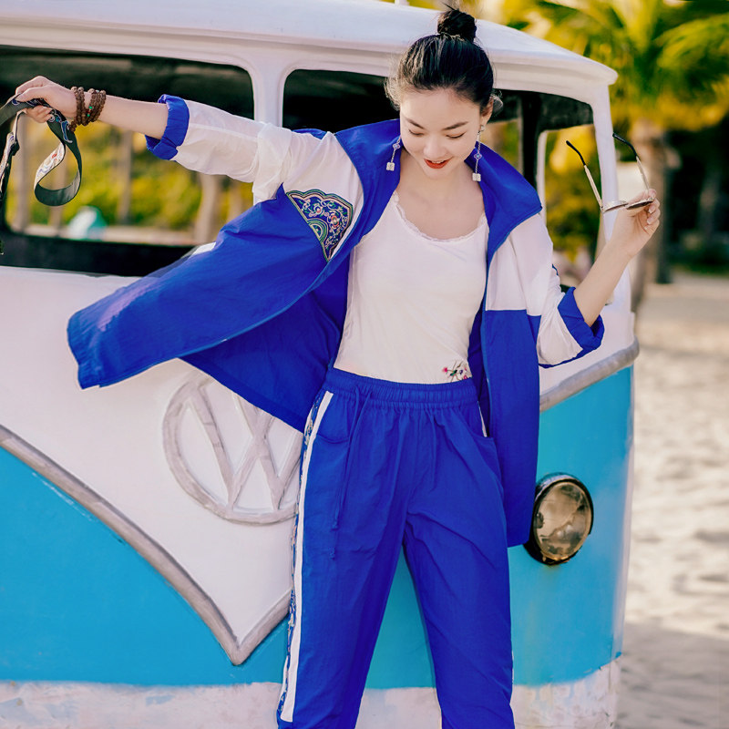 花制作2020春秋民族风外套刺绣运动套装设计感中长款防晒衣女