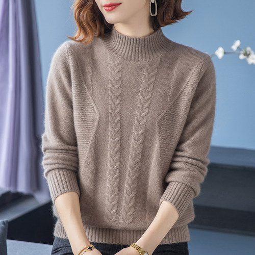 半高领毛衣女加厚内搭针织打底衫妈妈装冬季上衣短款100纯羊毛衫