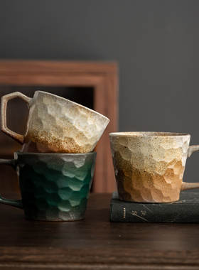 复古粗陶马克杯日式手工切面牛奶杯窑变艺术杯简约陶瓷手冲咖啡杯