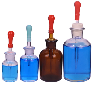 玻璃滴瓶白色透明棕色茶色碱式胶头滴管瓶红胶帽化学生物实验室用器材30/60/125ml毫升教学仪器红皮头乳胶帽