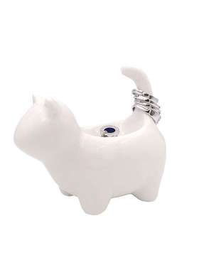 手工陶瓷家居摆件桌面装饰品可爱动物小猫情侣戒指座结婚礼物