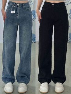 遮胯显瘦宽松百搭直筒阔腿裤 胖mm大码 子 女新款 梨形身材高腰牛仔裤