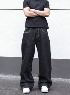 unknowable美式高街cleanfit直筒牛仔裤男女潮牌宽松阔腿长裤子