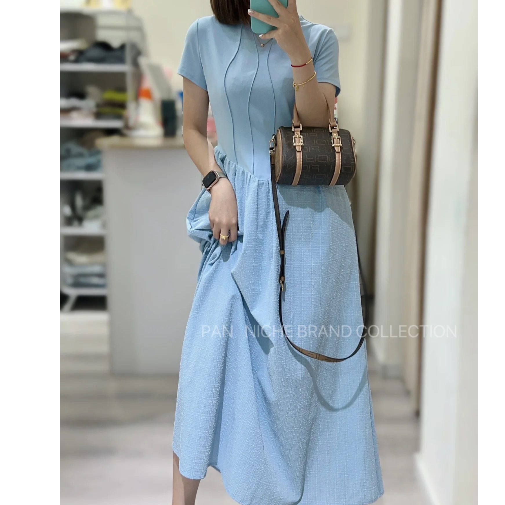 AWN-孤品显瘦针织时尚设计师针梭拼连衣裙7683