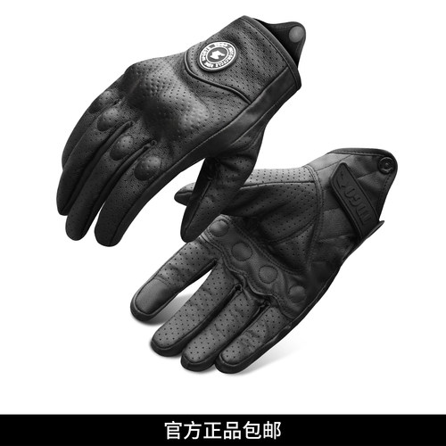 真皮骑士手套男女通用骑行机车防滑透气保暖触屏防护摩托车手套黑