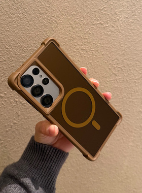 适用三星Galaxy手机壳S25防摔s24新款plus保护套5G外壳U气囊+十磨砂ultra磁吸magsafe外壳防指纹加厚棕色蓝色