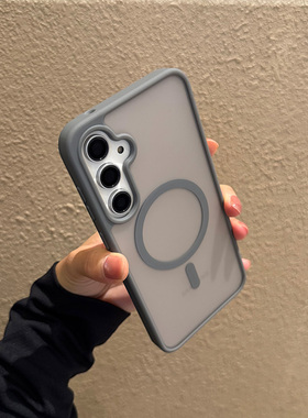 适用三星Galaxy手机壳S25防摔s24新款plus保护套5G外壳U磨砂s23透明+防指纹edge十fe简约S22灰色蓝色磁吸