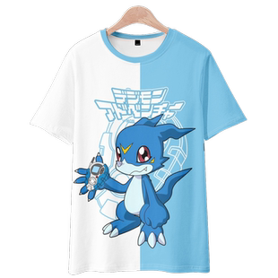 数码宝贝 奥米加兽 阿尔法兽 短袖T恤衫 男女动漫卡通宽松上衣服