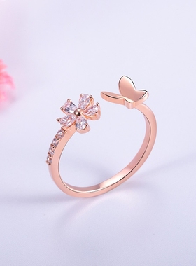 新年礼物Cottiny卡兔妮小众轻奢纯银镀金镶嵌锆石开口戒指指环