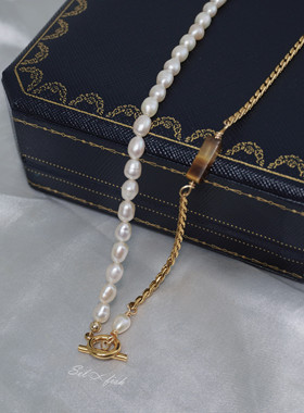法式复古天然珍珠虎眼石项链手链
