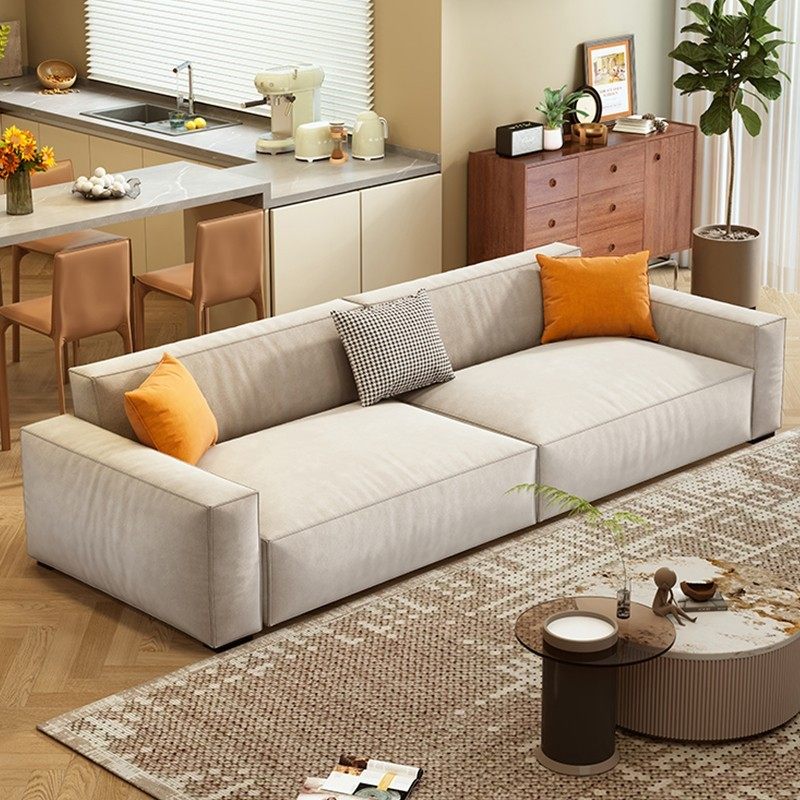 富创现代简约豆腐块科技布艺沙发直排三人位客厅奶油风方块沙发
