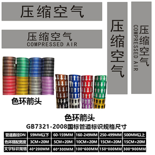 压缩空气/真空/仪表气管道标识贴/管道流向箭头反光贴/管道色环空压机管道标识