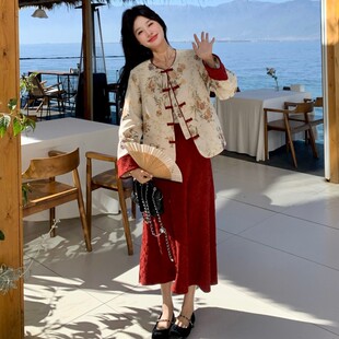 时尚套装2026春季新款女装新中式国风时尚外套半裙两件套裙 C209