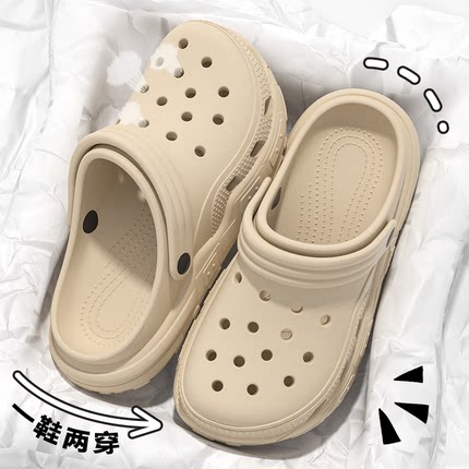 夏季外穿洞洞鞋女2024新款沙滩海边厚底防滑百搭两穿情侣凉拖鞋男