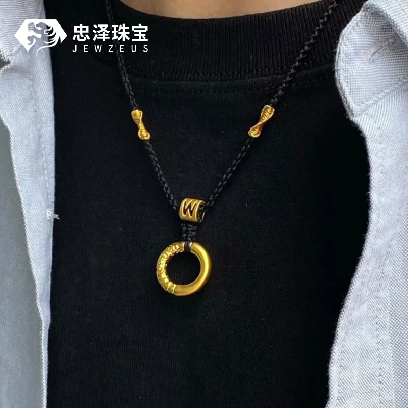 足金999平安扣情侣项绳黄金字母金箍圈项链男女定制字母金编绳图片