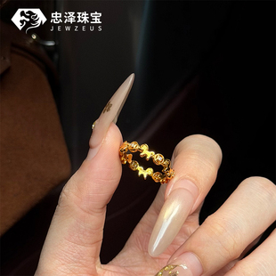 999足金点钻铜钱木马戒指黄金马上有钱戒指情人节生日礼物送女友