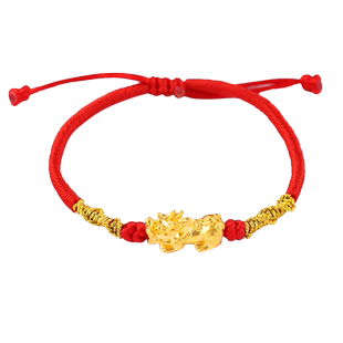 黄金貔貅红绳手链男女款转运珠3D硬足金999纯金招财皮丘情侣手串